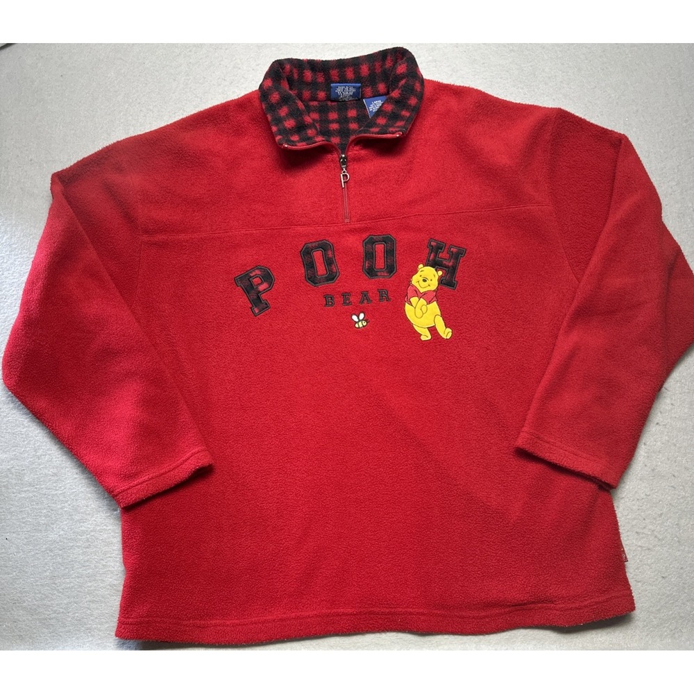 Vintage Disney Store Pullover S Red Cotton Winnie the Pooh Quarter Zip Retro XL
